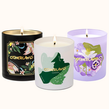 Silk Pajamas, Canopy and Ultraviolet Single Wick Candles on a white background