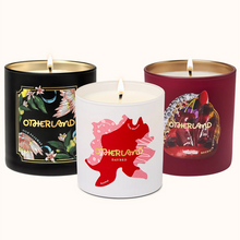 Silk Pajamas, Boudoir Rouge and Daybed Single Wick Candles on a white background