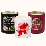 Silk Pajamas, Boudoir Rouge and Daybed Single Wick Candles on a white background